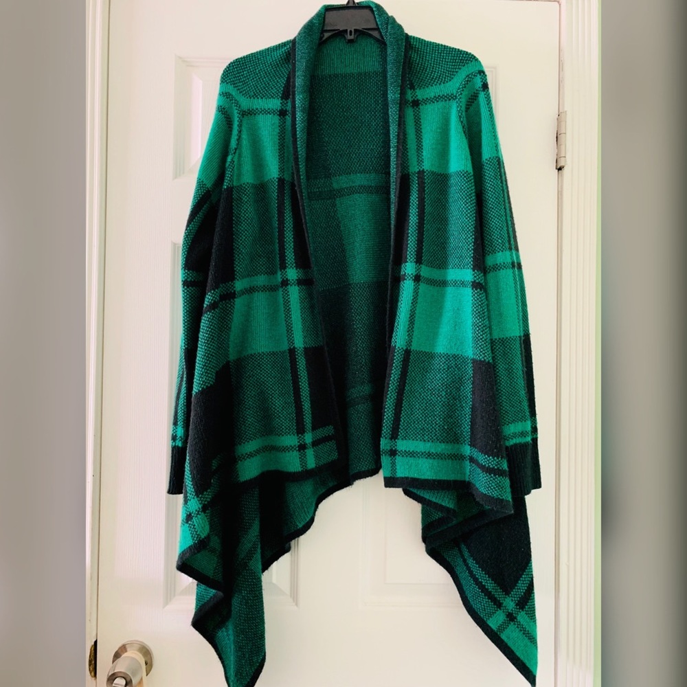 Merona Green Plaid Asymmetrical Blanket Jacket